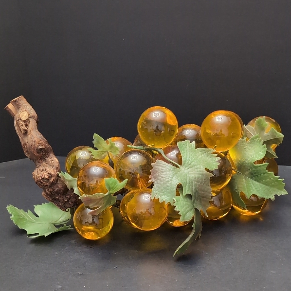 VGT,Mid Century Modern Yellow Lucite Grape Cluster On The Vine.